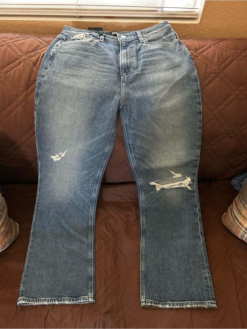PAIGE Courtney Distressed Light Blue Straight-Leg Jeans
